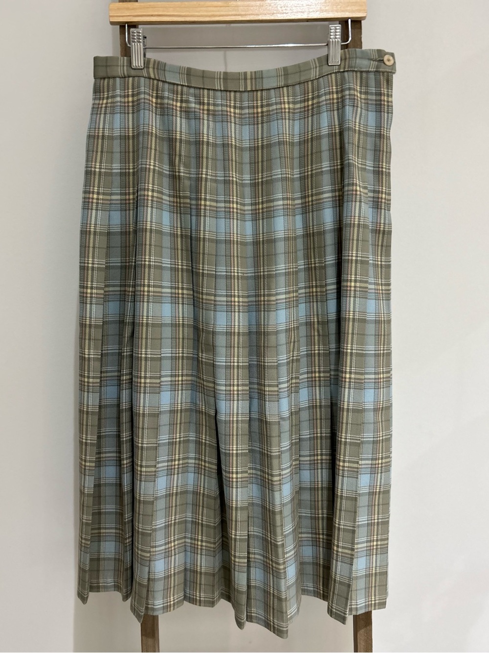 Vintage Pendleton Plaid Pleated Wool Midi Skirt 90s Academia Blue Preppy Sz 14